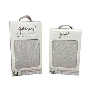Goumi Fitted Grey Crib Sheet & Changing Pad Cover Bamboo Organic Cotton Set